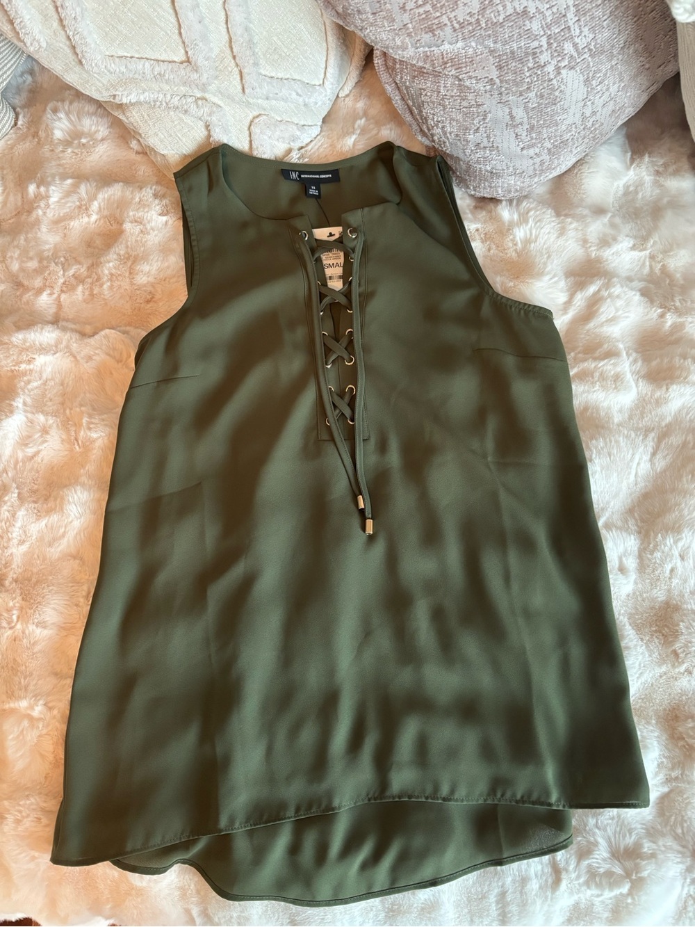 INC International Concepts Olive Green Lace-Up Sleeveless Camisole